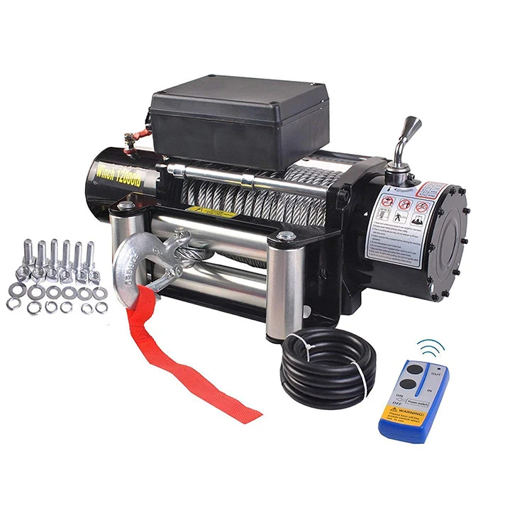 12V 13000lb Electric Recovery Winch Heavy Duty 4x4 Frosted Surface Power Hoist for Off-road Vehicle Towing with Remote Control