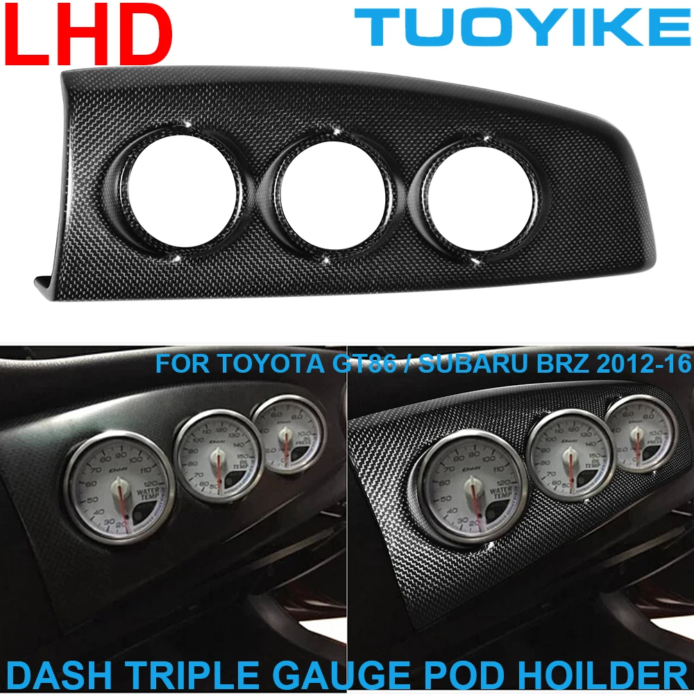 LHD Real Carbon Fiber Console Dashboard Triple Gauge Pod Holder Trim Cover Panel Decoration For Toyota GT86 Subaru BRZ 2012-16