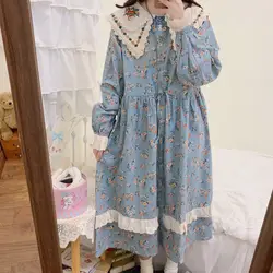 Plus Size 5XL 150kg Damska jesienno-zimowa sukienka w kwiaty Peter Pan Collar Vintage Sukienki w kwiaty Damska sukienka z długim rękawem w dużym rozmiarze