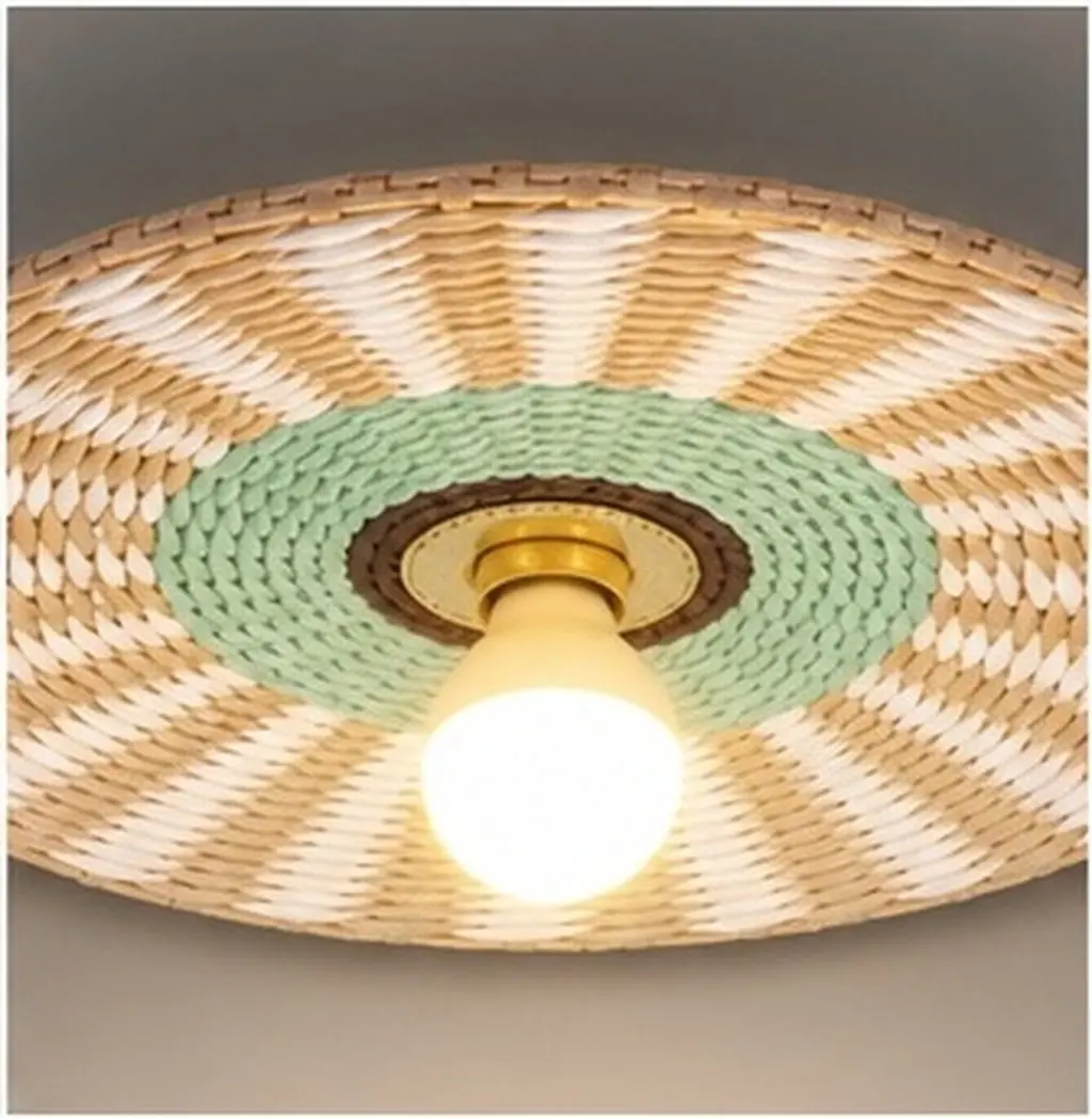 Premium Paper and Metal Woven Ceiling Lamp Shade E27 Socket Retro Drum Style Lamp Cover for Living Room Hotel Restaurant Indoor