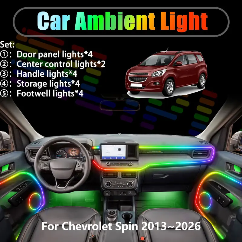 Para Chevrolet Spin 2013~2026 2014 2015 2/18 en 1, Iluminación Ambiental para Auto, Luces LED Interiores para Maletero, USB RGB, Conjunto de Luces Decorativas