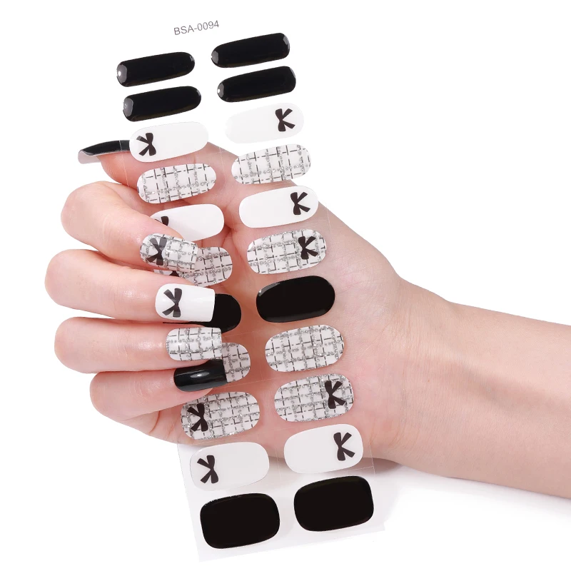 22Tips Glitter Gel Nail Strips Full Cover Plaid Bowknot Star Baking-Free Gel Nail Stickers DIY Manicure Decoration Y2K
