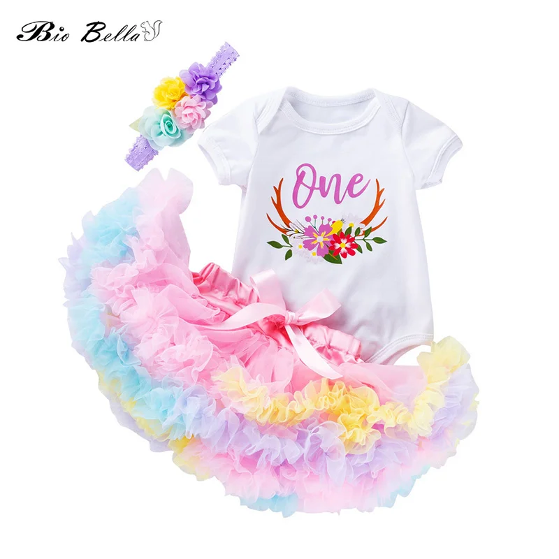 

Newborn Baby Girls Clothing Sets 1st Birthday Party Bodysuits Ruffled Skirts Headband 3Pcs Baby Set Vestidos De Bebes Infantil