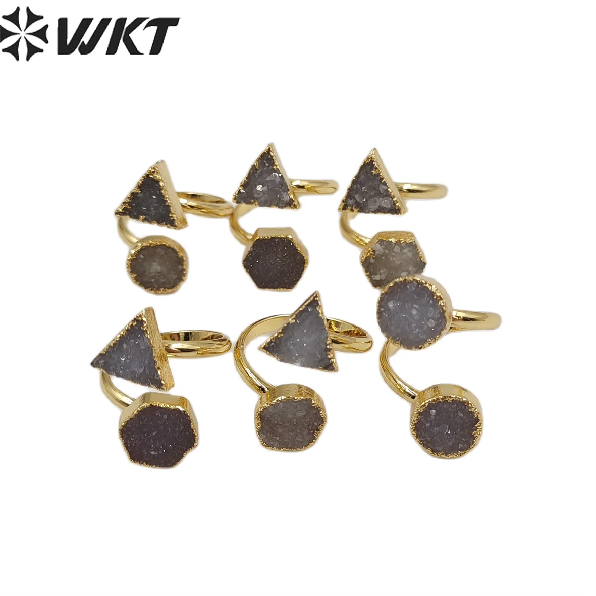 

WT-R189 Wholesale New!! in stock natural double stone drusy ring gold electroplated sparkly druzy agate ring in free shipping