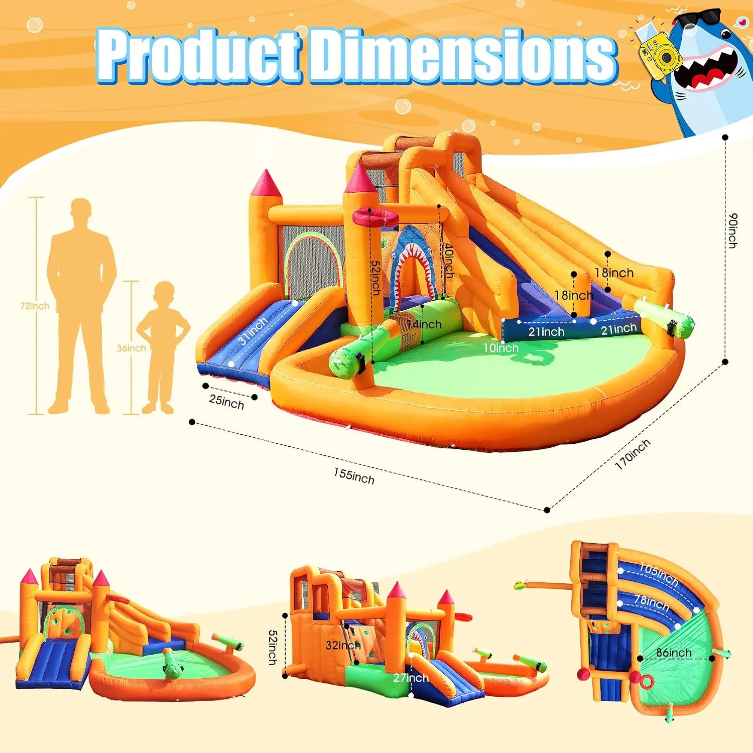 10 in 1 Inflatable Water Bounce House Triple Kid Water Slide with Blower | Easy & Fast Inflatable,Cannon,Climbing Wall,Jumping,S view 4