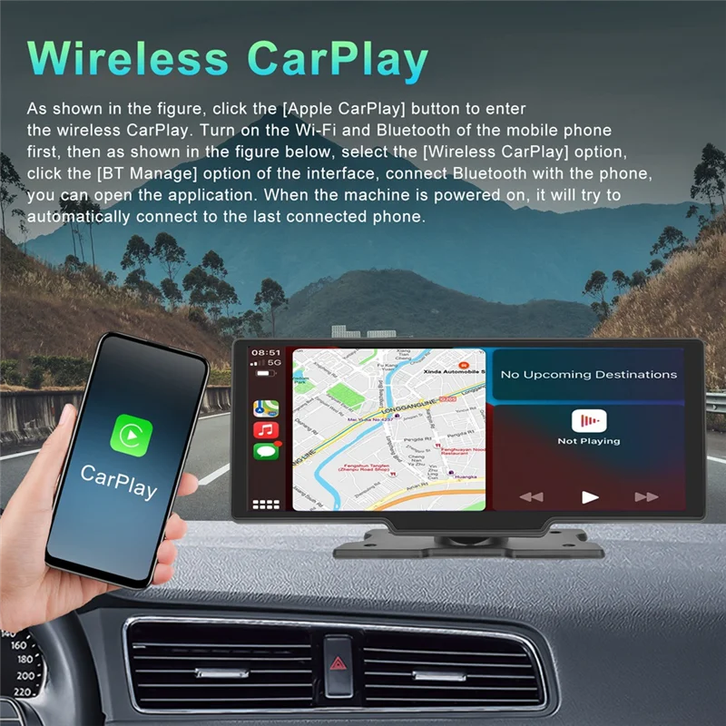 10.26Inch Wireless Carplay & Android Auto Car Stereo with Voice Control FM Transmitter Bluetooth Mirrorlink