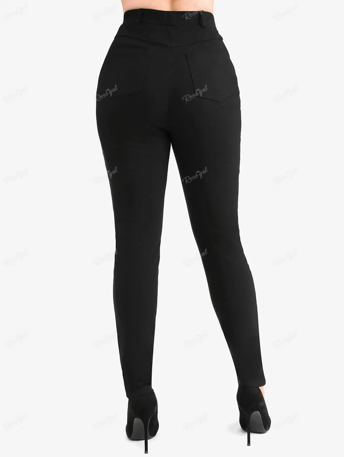 Rosegal-pantalones de lápiz negros de talla grande para Mujer, Leggings con bolsillos y cordones con hebilla, ropa de calle informal