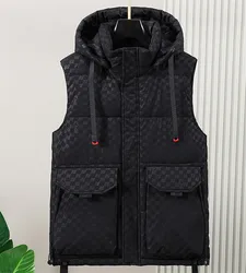 Black Men's Cargo Vest Winter Warm Sleeveless Jacket Padded Detachable Hooded Waistcoat Men Clothes Male Loose Coat Work Wear