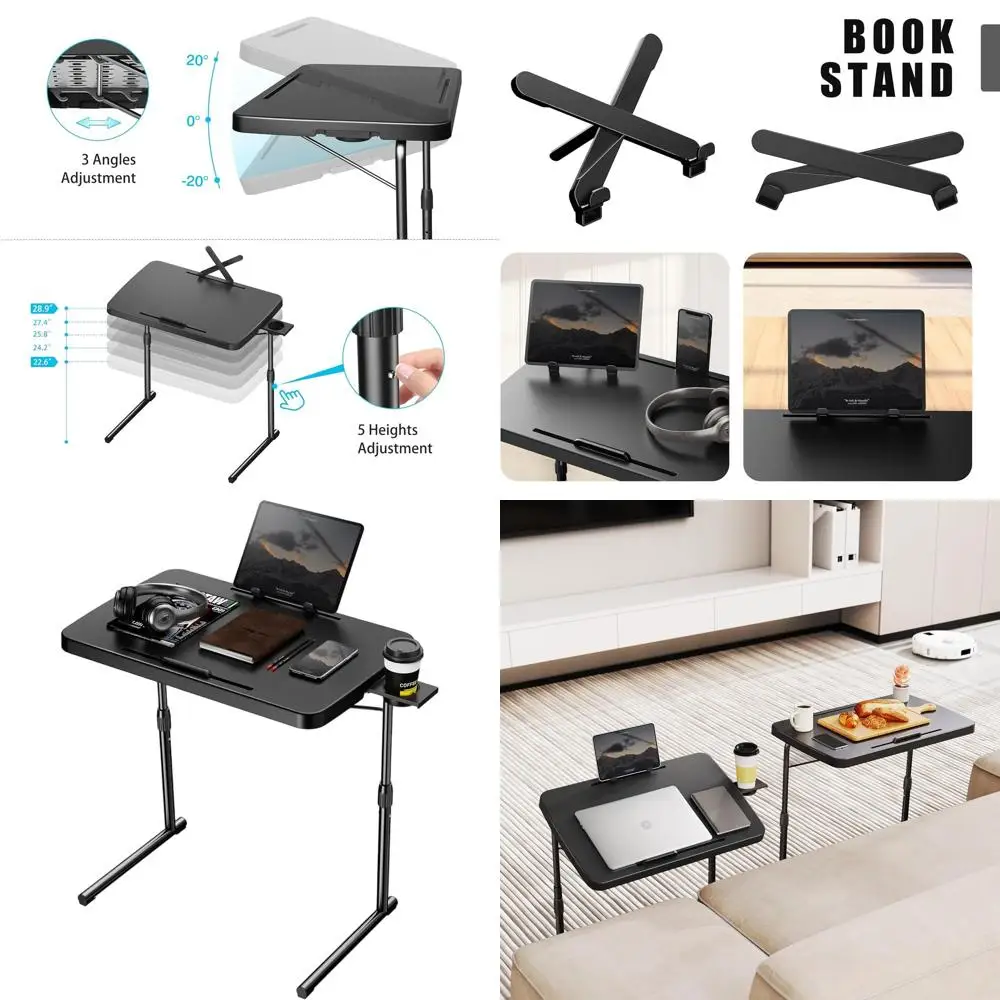 

Регулируемый складной поднос для еды у кровати с подставкой для чашки, подставкой для книг, слотами для ноутбука и планшета, черный