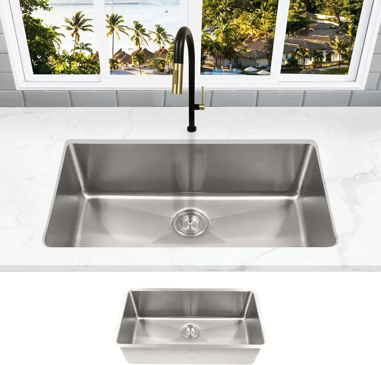 KBFmore 18 Gauge 31 Inch Single Bowl Undermount Stainless Steel Kitchen Sink, Rust Resistant Sound and Heatproof Laser Cut