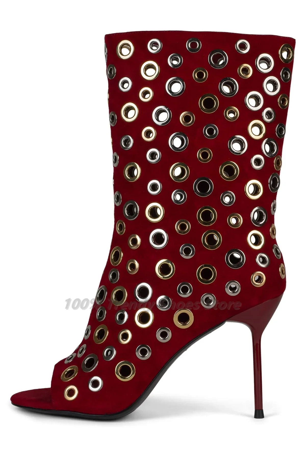 

Red Velvet Metal Decoration Fish Mouth Women's Boots European and American Foreign Trade Fashion New Women's Shoes