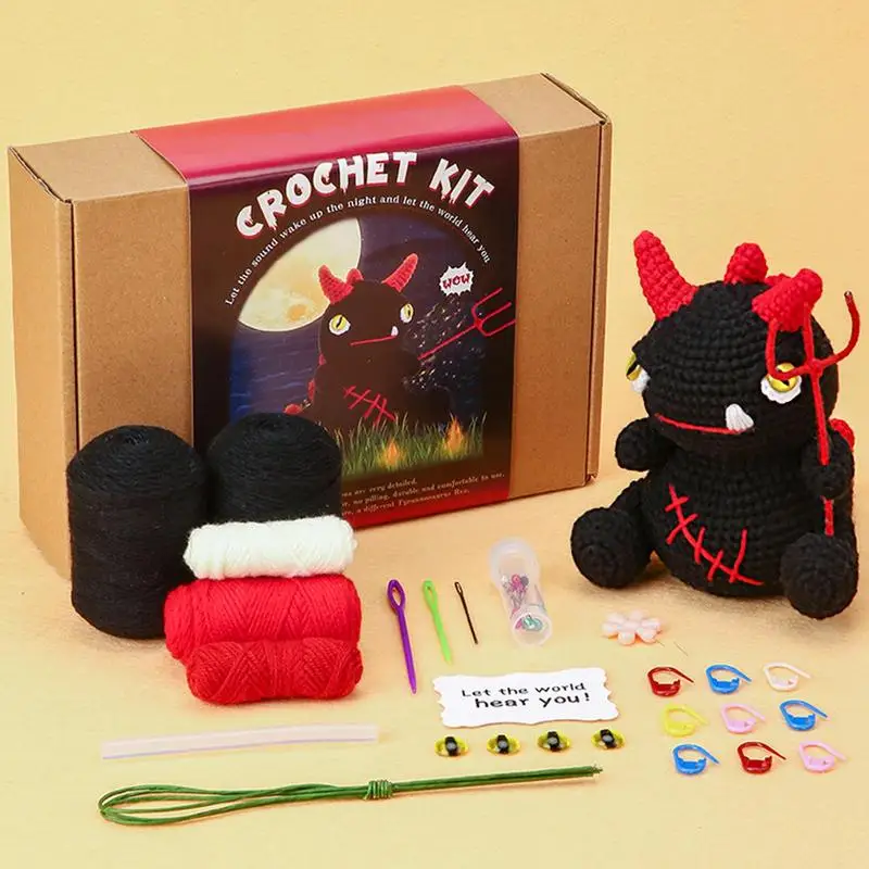 

Black Dragon Knitting Supplies Stuffed Doll Crochet Kit for Beginners Crocheting Materials Complete Starters Set With Yarn&Hook
