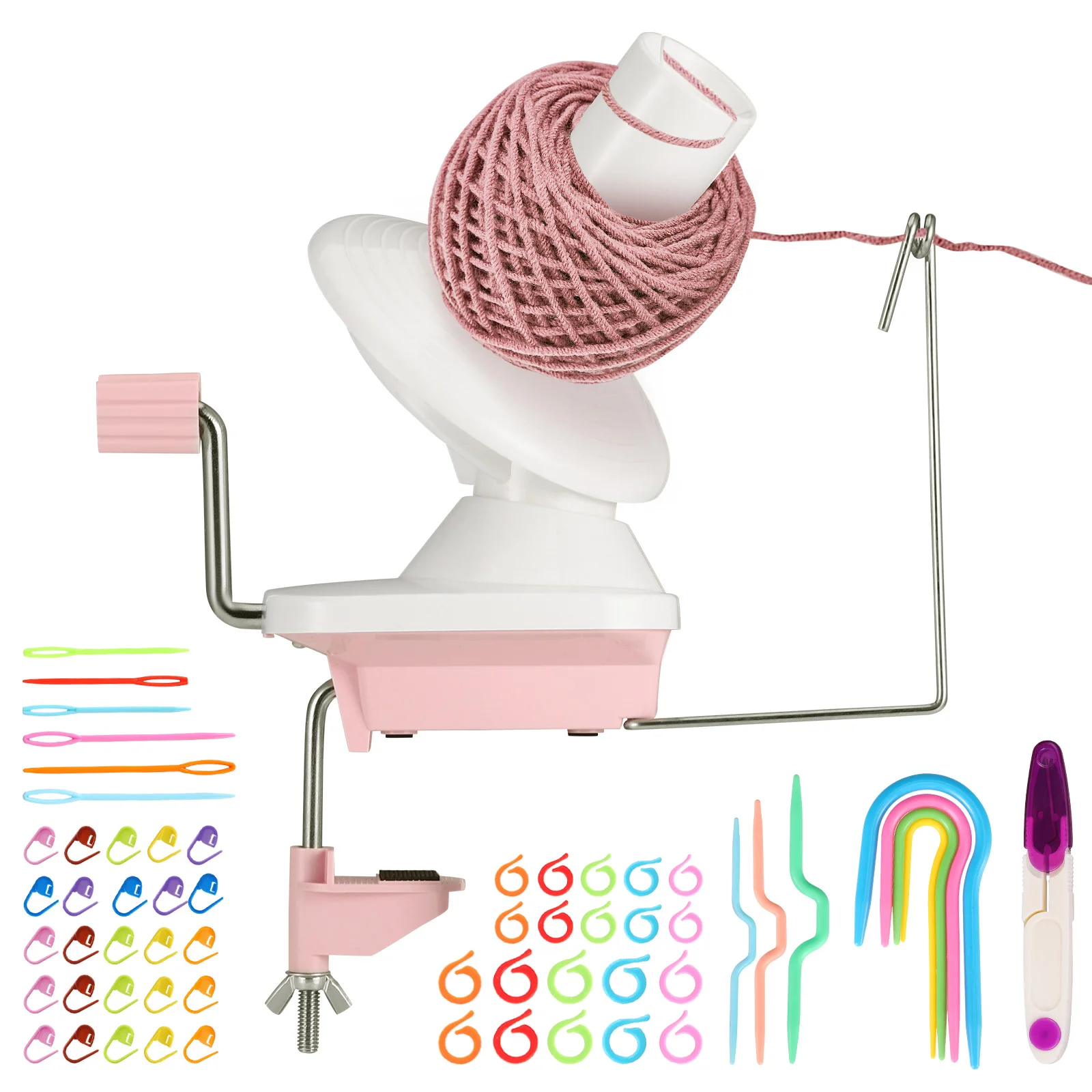 Haushaltsgarn-Faden-Kugelwickler, rosa Wollwickler zum Stricken handbetrieben, der Helfer Stricken Twining Machine Enthusiasten