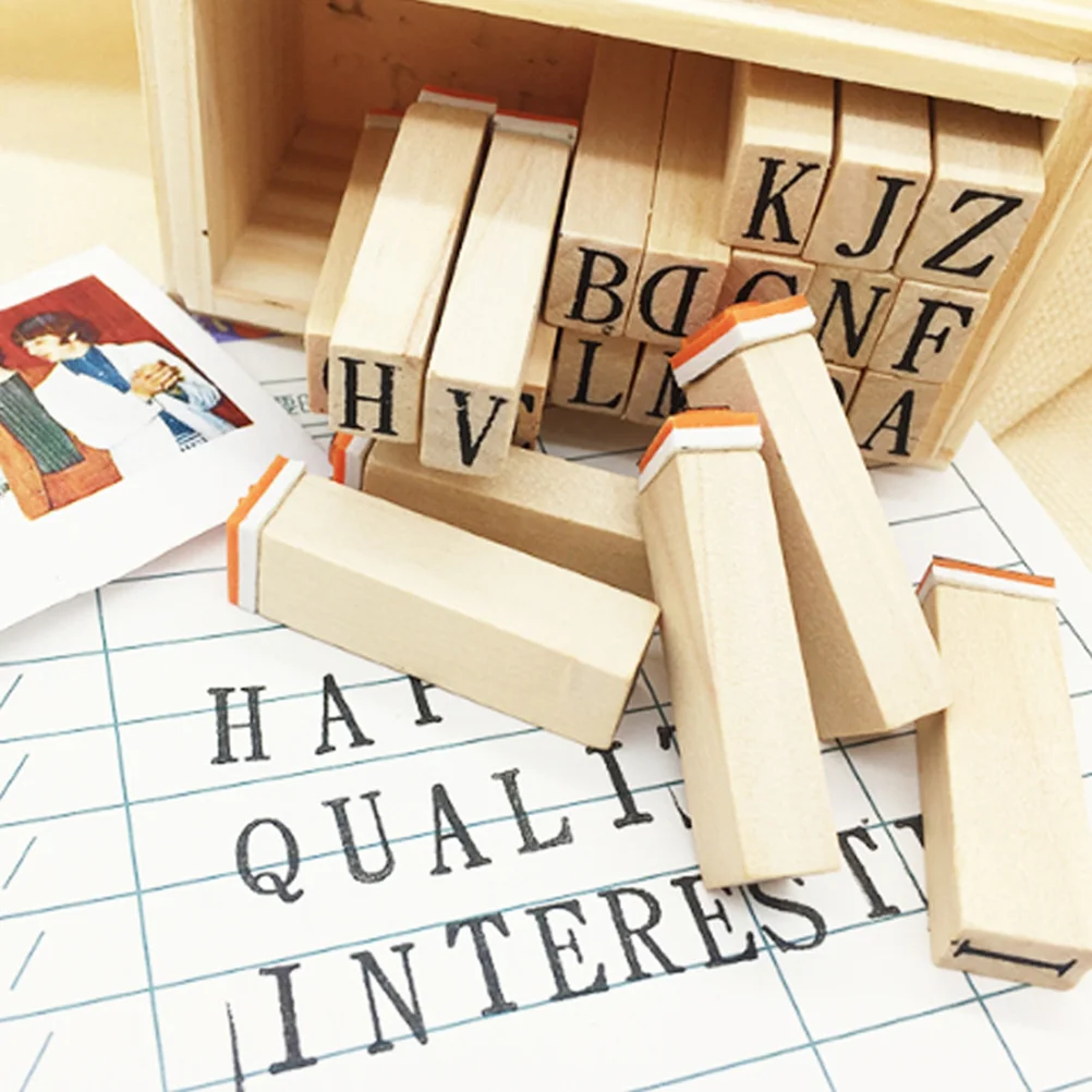 Houten ABC-stempels 26-delige alfabetstempels Letters Op hout gemonteerde stempels voor het maken van doe-het-zelf ambachten Scrapbooking