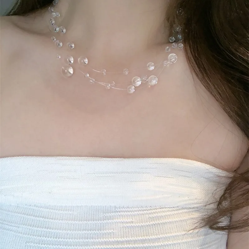 Multi Layers Transparent Ice Balls Choker Necklace For Women 2025 New Clear Fashion Charming Bridal Wedding Party Jewelry