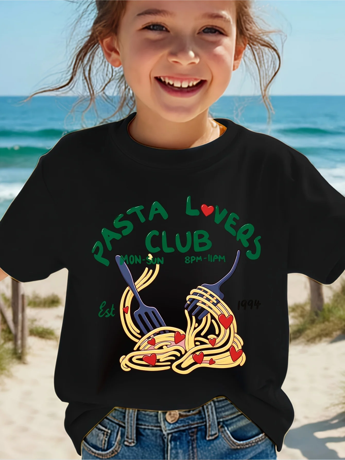 Cute Pasta Lovers Club Spaghetti Heart Graphic Family Matching T Shirt Boys Girls Short Sleeve Tees Parent Kid Same Summer Tops