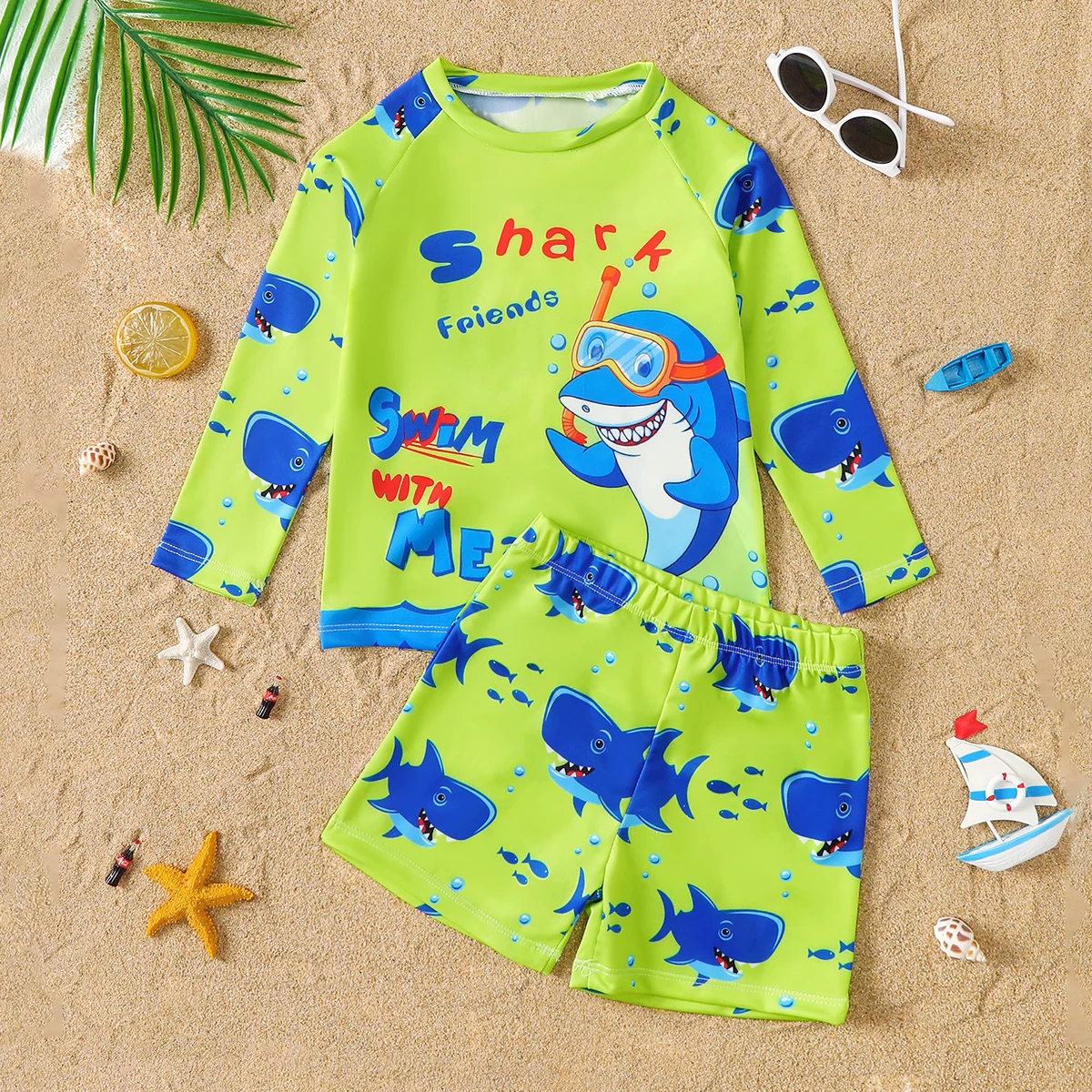 Baby Boys Summer Long Sleeve Shorts Swimsuit Set Infant Swimwear with Pants for Water Activities