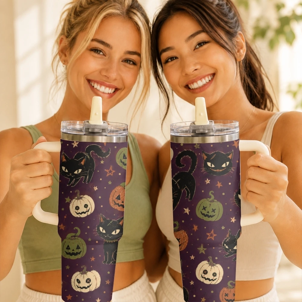 Halloween Spooky Jack O Lantern Vacuum Flasks 40oz Thermal Tumbler with Handle Stainless Steel Insulated Water Portable Mug Cup