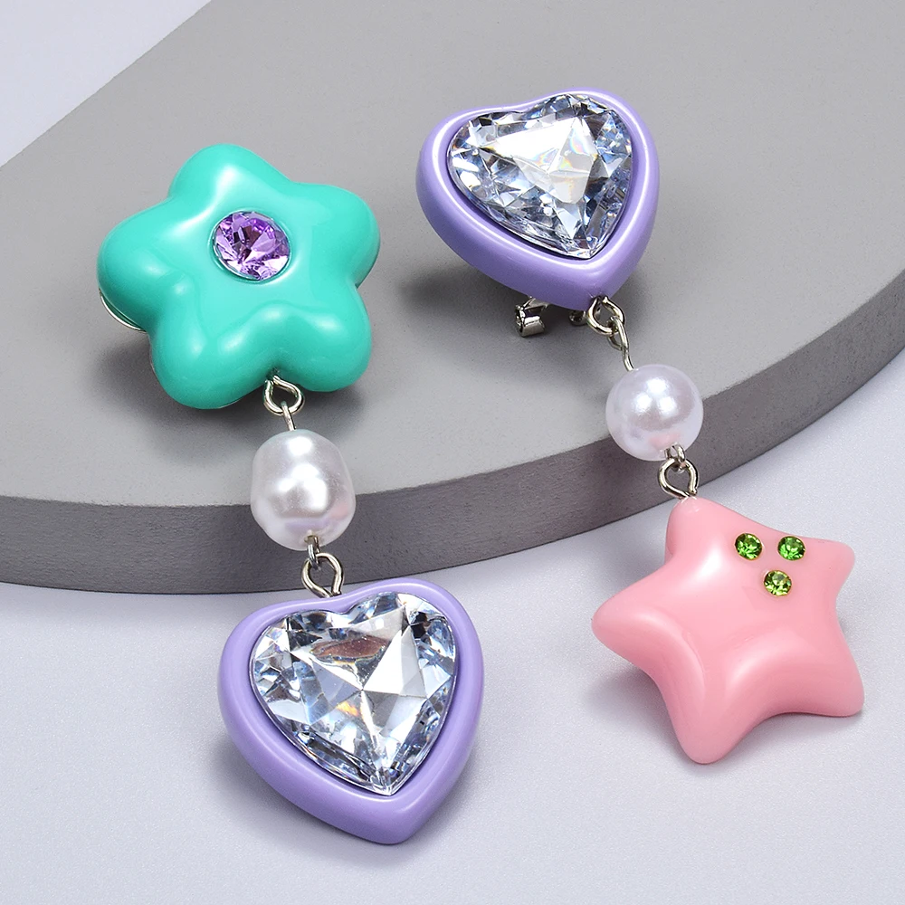 New Cute Love Heart Drop Earrings For Girls Trendy Lovely Acrylic Resin Pearls Star Shaped Dangle Earrings Accessories