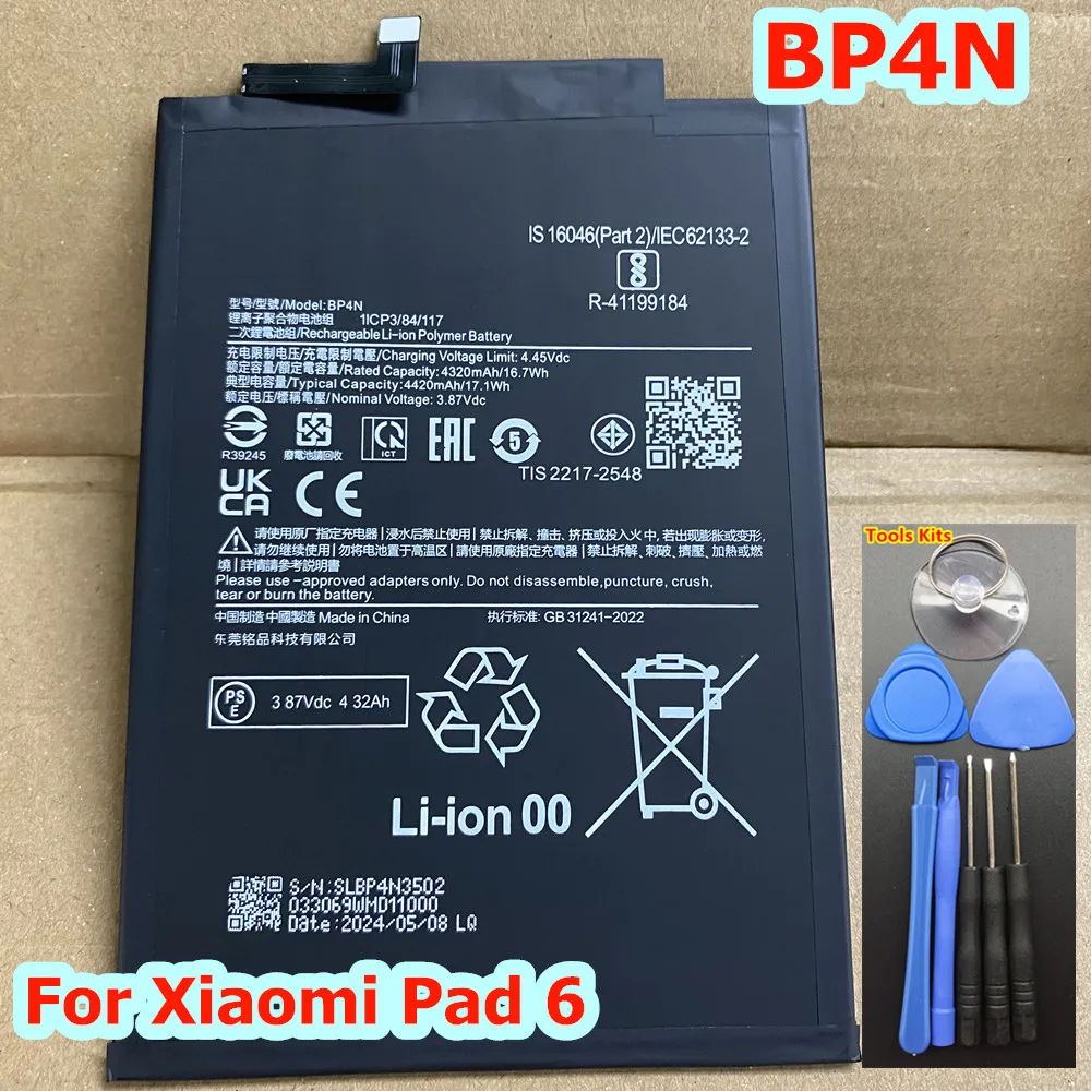 Original New 3.87V 4420mAh BP4N Battery For Xiaomi Pad 6, 23043RP34C, 23043RP34G, 23043RP34I