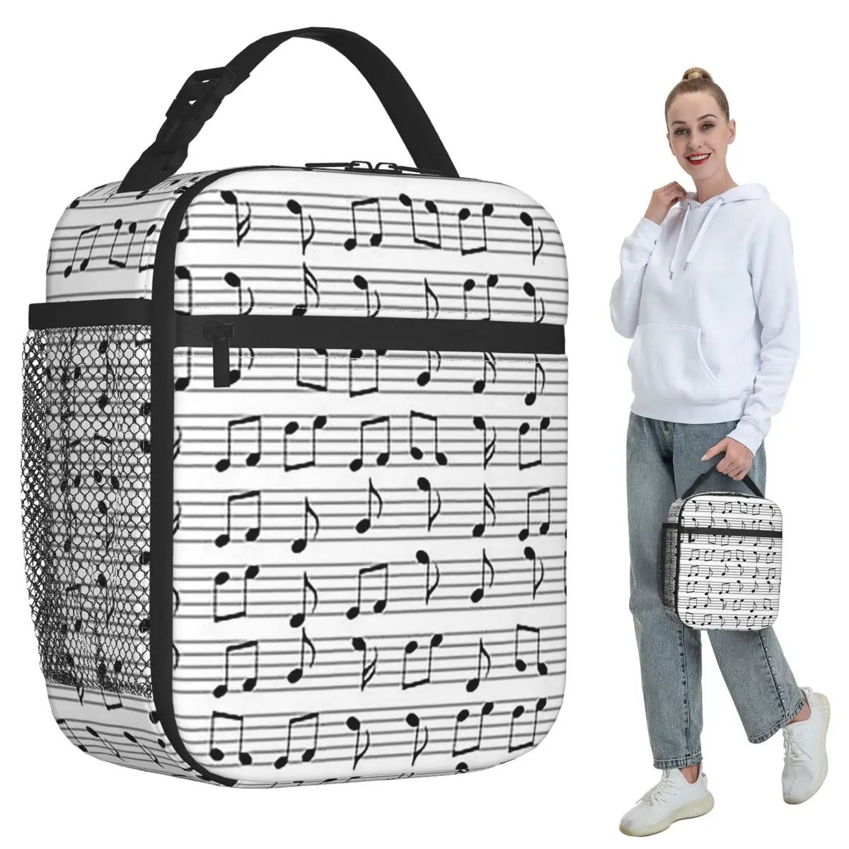 Abstract Piano Keys With Musical Notes Insulated Lunch Bag for Kids School Cooler Thermal Food Box Tote Lunch Boxes Container