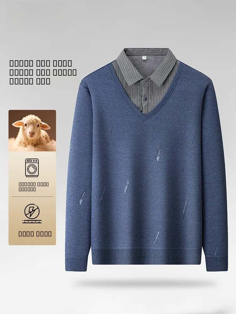 

Busin Casual Long Sve вязаный свитер для мужчин среднего возраста и ly Dad Sle из искусственного двух частей из полиэфирного волокна, зимний теплый