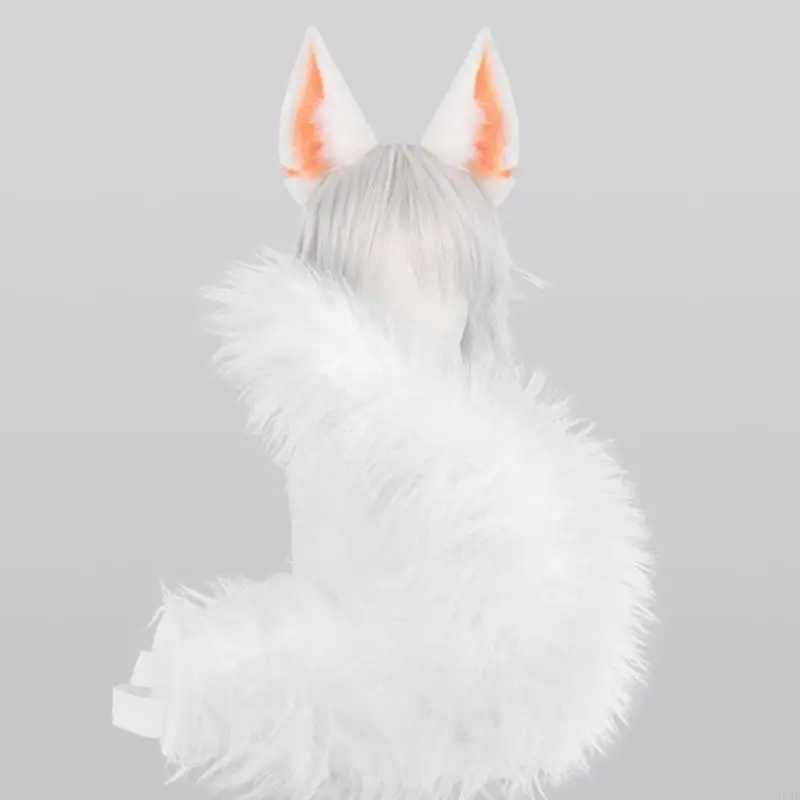 H58e vossen oren hoofdband staart fuzzy katten oren hoofdband staart halloween cosplay feest katten kostuumaccessoires voor