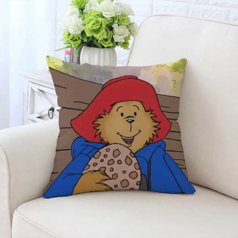 45x45cm Cute Pillow Cover P-Paddington Bear Double sided Printed Customized Sofa Cushion Cover Headrest Chair Waist Cushion