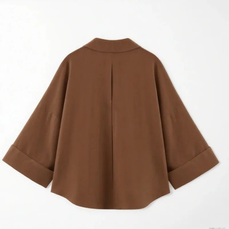 قميص بني كبير الحجم قمصان وبلوزات فضفاضة بأكمام قصيرة قمصان نسائية بأزرار بلوزات أنيقة أنيقة 2025 #2