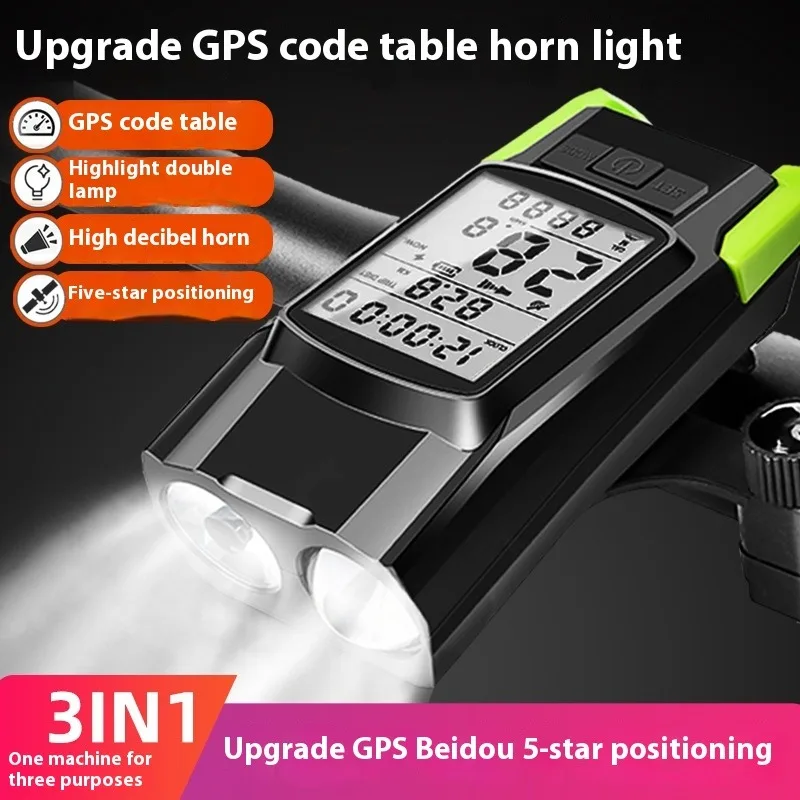 

3-in-1 GPS Bike Headlight Speedometer Horn Waterproof Rechargeable Bicycle Front Lamp Cycling Computer MTB Bike Accessories