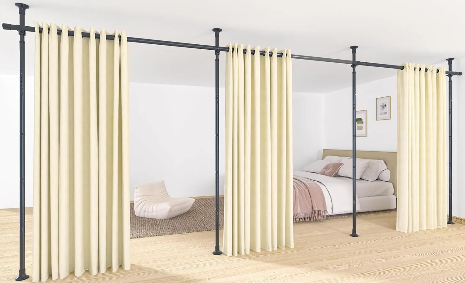 

Adjustable Tension Curtain Rods, 28-171in Wide, 4-10ft Tall, Floor to Ceiling Room Divider, No Drill, Heavy Duty, Black
