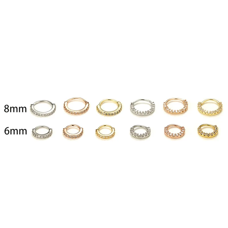 1PC 20G 0.8mm*6mm 8mm Vintage Ear Piercing Earring Zircon Nasal Septum Nostril Ring Cartilage Hoop Piercing Fashion Body Jewelry