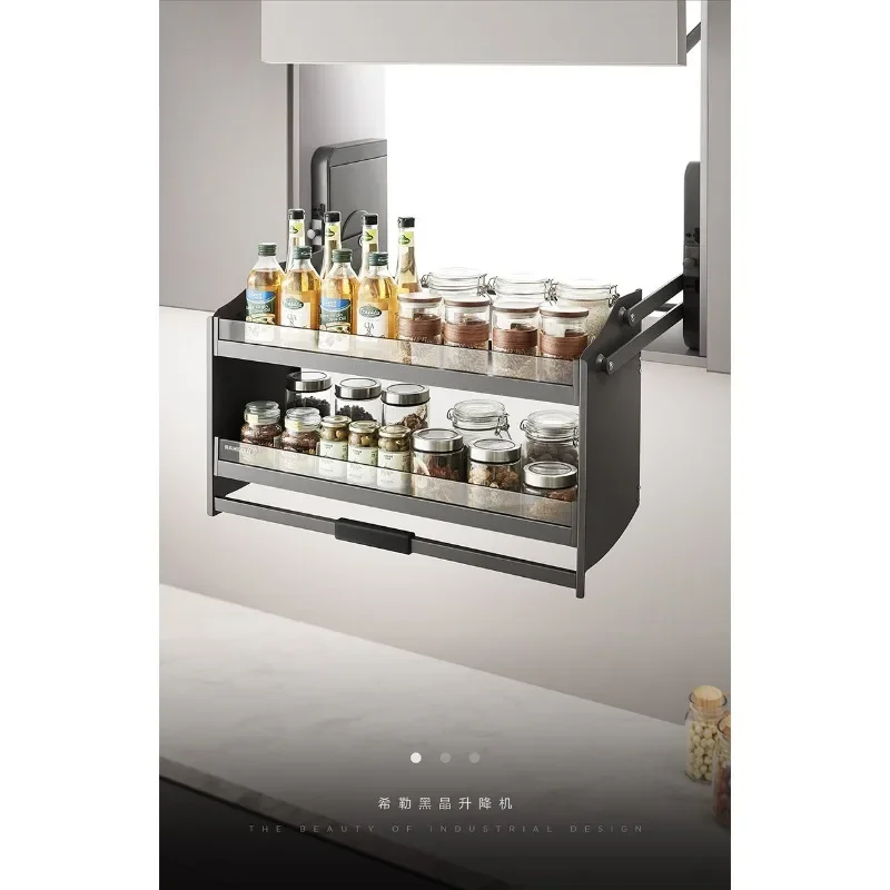 Kitchen wall cabinet lift pull-out storage rack bowl  double-layer condiment pull-down pull-down  lift