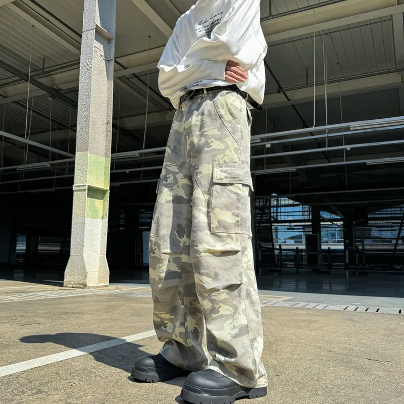 

American Hiphop Camouflage Pants Men's Retro Paratrooper Workwear Loose Straight Leg Wide Leg Casual Long Trousers