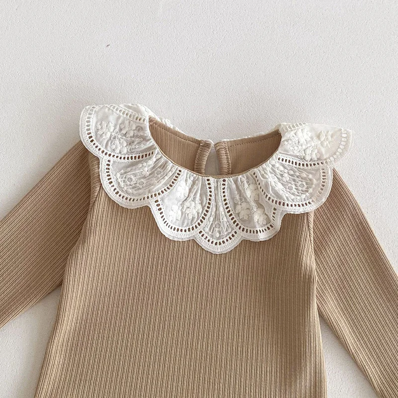 2024 Baby Autumn Clothes Lace Collar Baby Tops Long Sleeves Kids Pullover Infant T Shirt for Girls Clothing Toddler Blouse 0-2Y