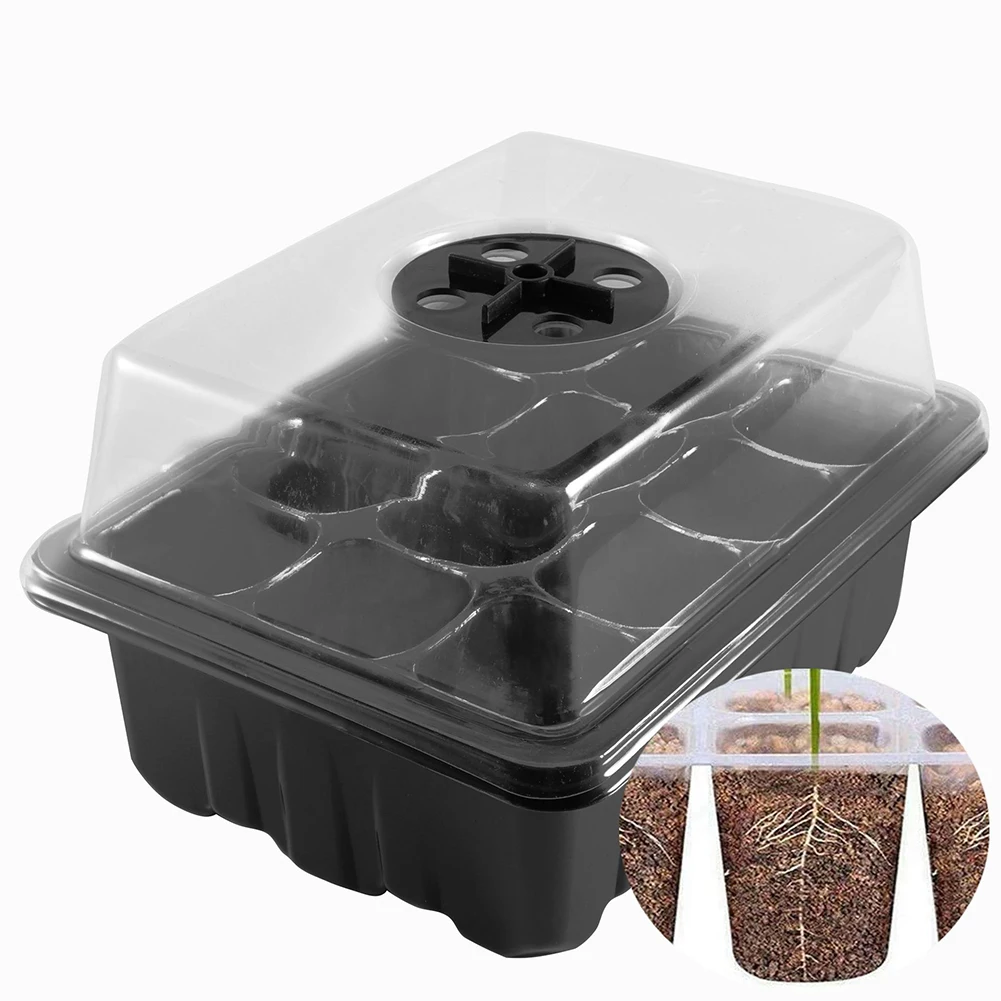 12 Holes Seed Starter Tray Plant Starter Kit and Base Mini Greenhouse Germination Kit for Seeds Growing Starting For Seedlings