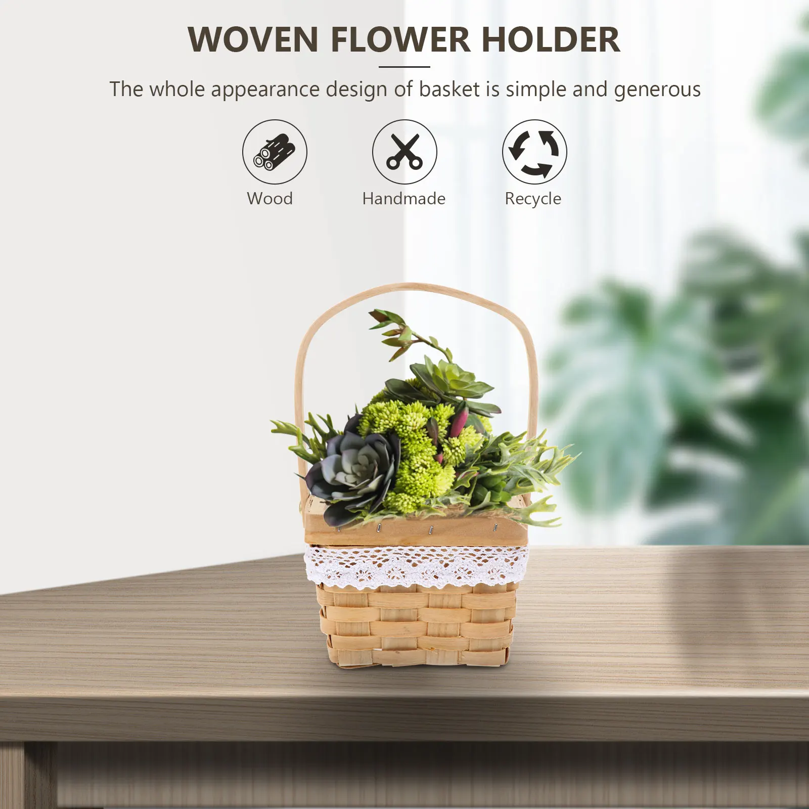 

Hand Woven Wooden Basket Creative Flower Arrangement Storage Container Friendly Plant Holder For Festival