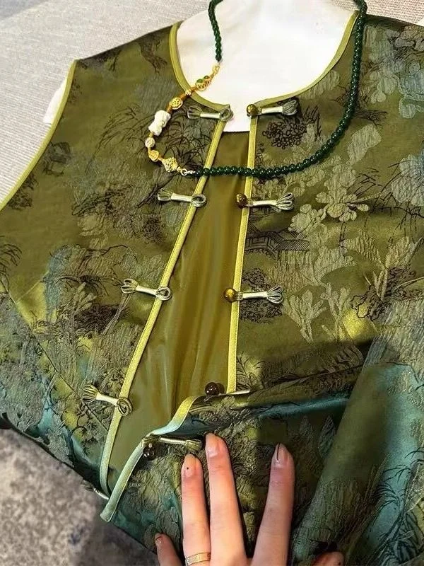 

Женский жилет больших размеров с цветочной вышивкой в китайском стиле, весна-лето, повседневный, свободного кроя, на пуговицах