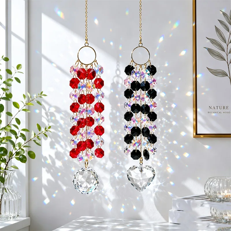 Crystal Suncatcher Faceted Suncatcher with Metal Chain Prism Ornament Rainbow Maker Sun Catcher Sparkling for Window, Sunroom