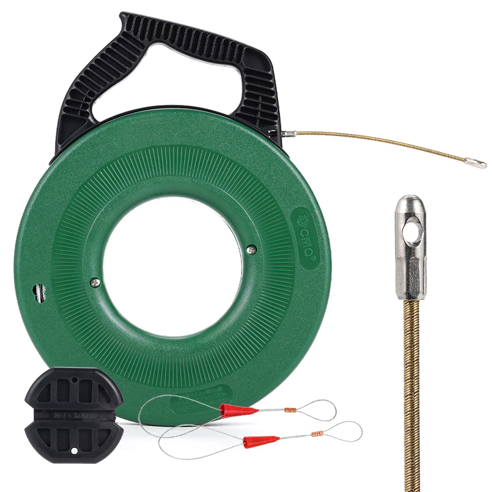 15M 3mm Fish Tape Wire Puller Electrical Cable Threader Spring Steel Electrician Wiring Tool With Accessories No Cable Clamp