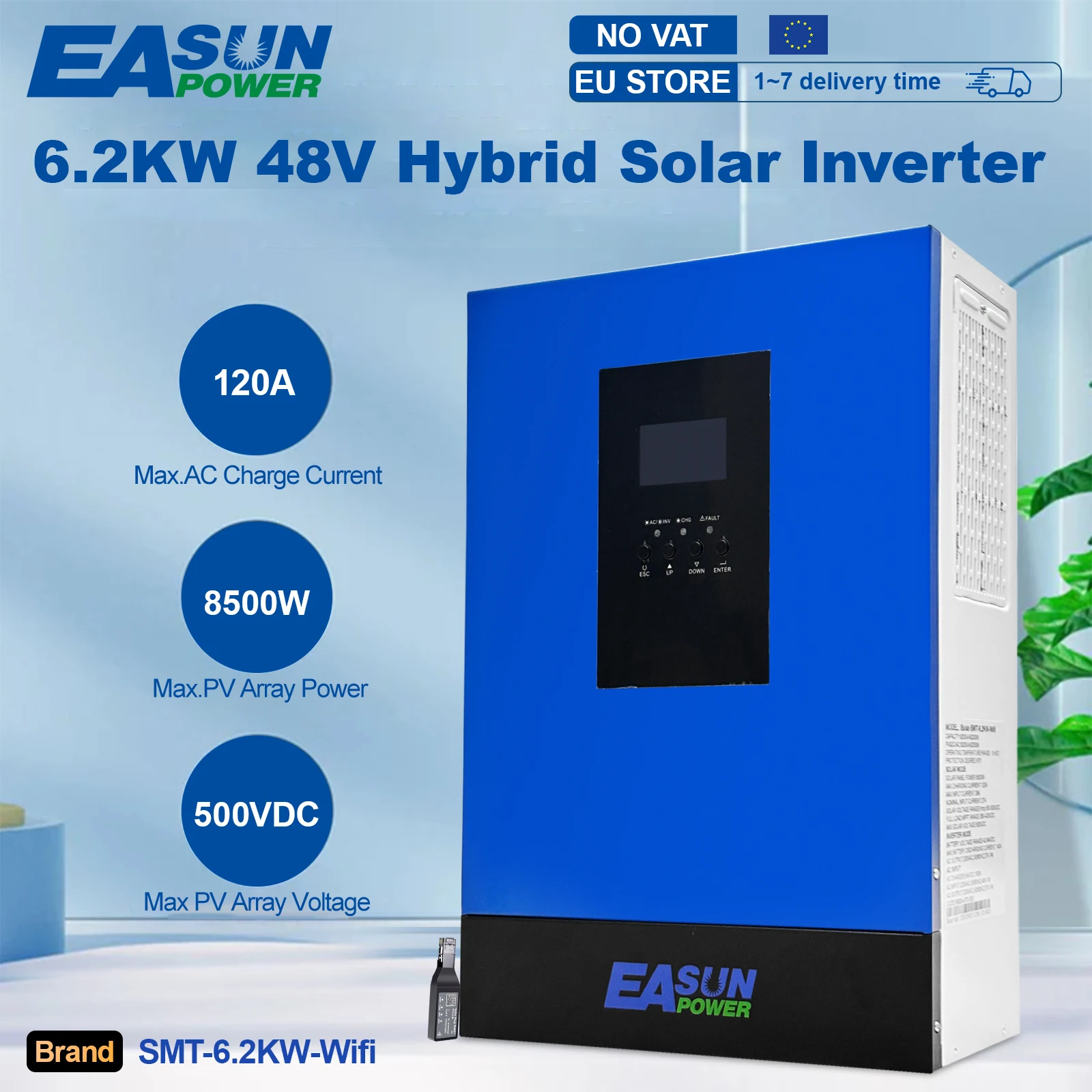 EASUN 6.2KW onduleur solaire hybride sinusoïdal pur 230Vac hors réseau MPPT onduleur solaire photovoltaïque 120A chargeur solaire PV 6500W 500VDC