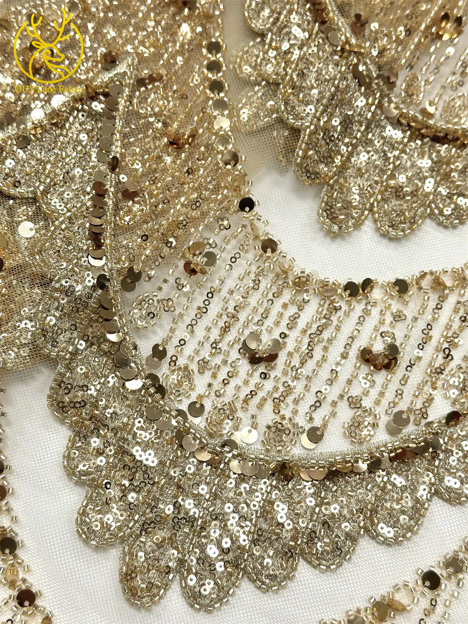 Luxuriöser DIY Handgefertigter Stickerei-Spitzenstoff für Hochzeiten Hochwertiger Hochzeitsstoff Französische Pailletten-Perlen-Spitze Nigerianischer Tüll-Netzstoff – Detail 8