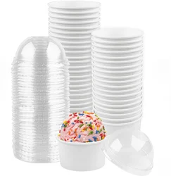 10/25Pcs Disposable Ice Cream Cups with Lids, Dessert Cups Ice Cream Bowls for Hot or Cold Food, Handmade DIY Cake Paper Cups