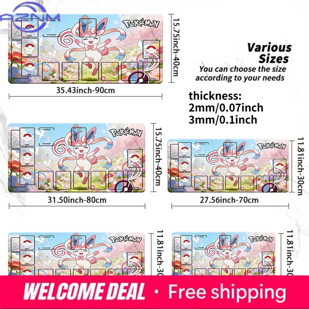 

Игровой коврик для карточных игр Pokemon Sylveon Sakura Garden TCG, коврик для аниме-карт с зонами, толщиной 2 мм/3 мм, нескользящий коврик для мыши для CCG MTG