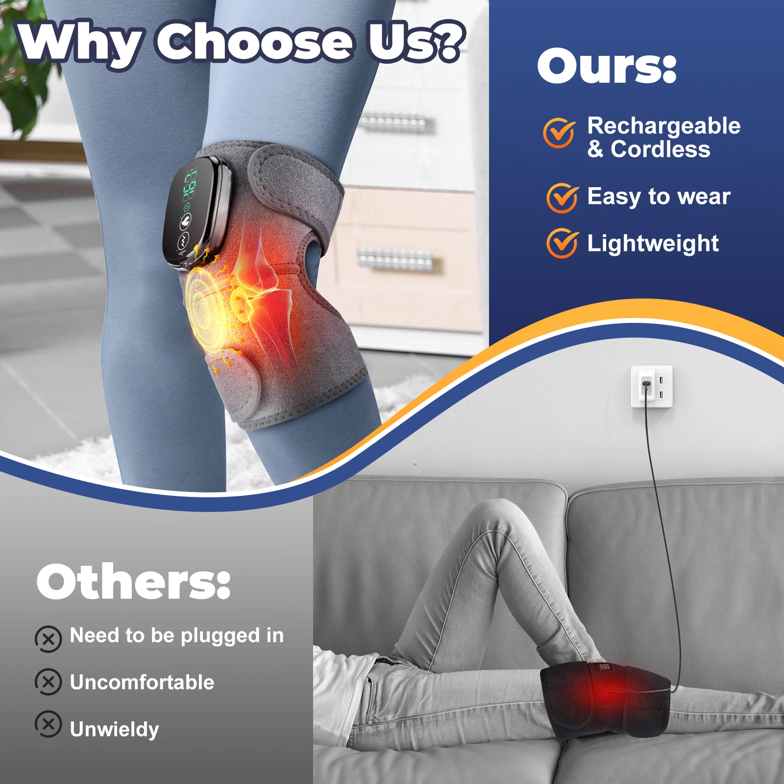 Electric Heating Knee Massager Vibration, 3 Heat Levels 3 Modes Recharge 5000mAh Wrap Knee Shoulder Care, Home Office Use Gift