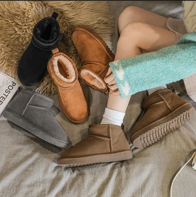 2026  Winter Snow Boots Thick-soled Women's Boots Real Sheepskin Wool Warmer Ladies Heightening Shoes Platform Luxur