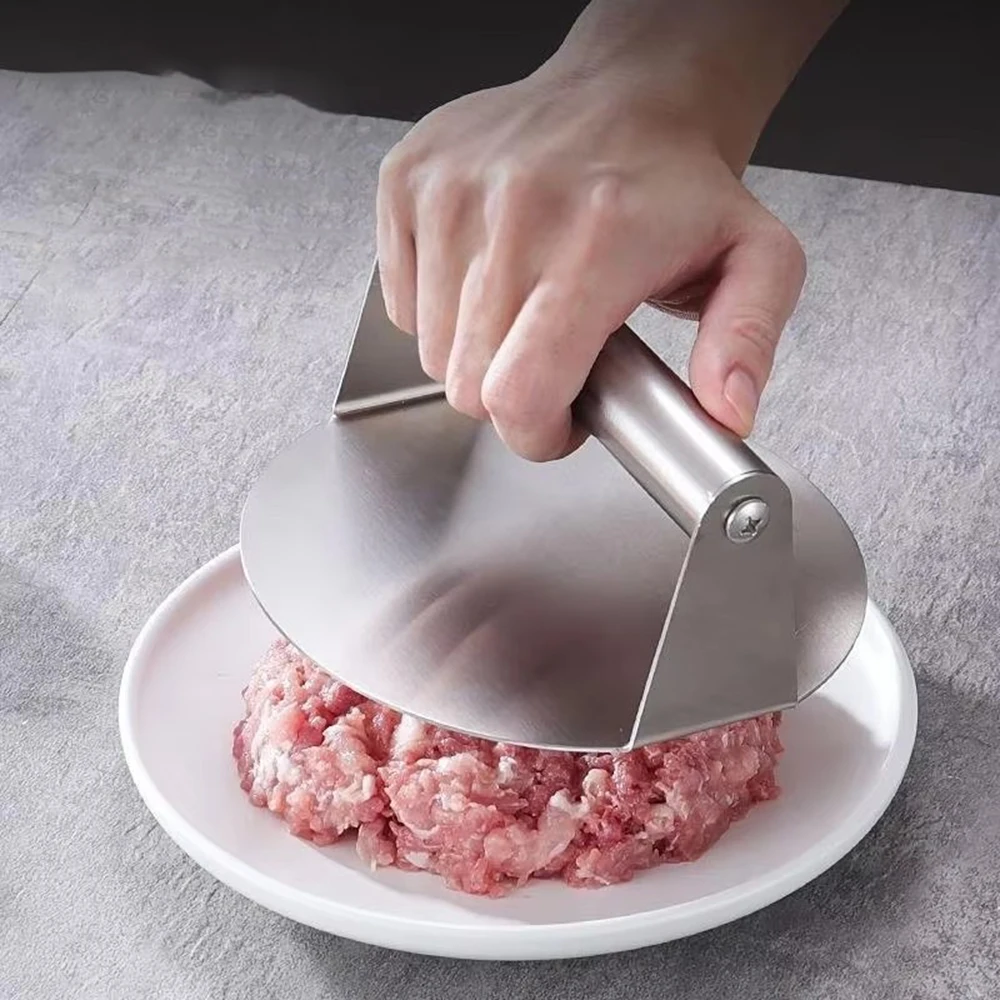 Prensa para hamburguesas de acero inoxidable, molde circular para carne, para prensar carne de hamburguesas, accesorios de cocina para carnes de charcutería