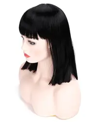 Short Straight Black Wig with Bangs Natural Looking Heat Resistant Hair Cosplay Costume Wigs Black