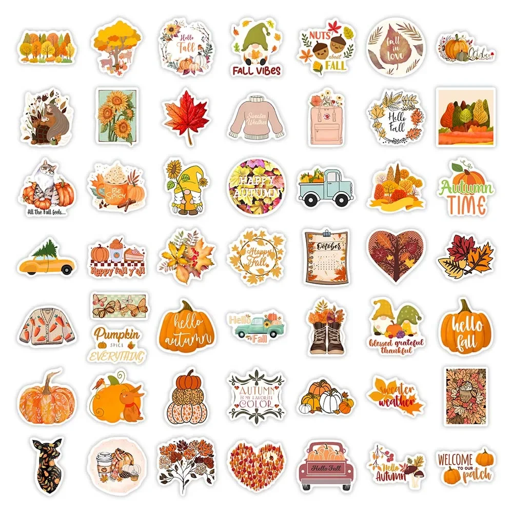 Cute Autumn Fall Stickers Vintage Art Pumpkin DIY Toy Gift Decorative Decal for Phone Luggage Laptop Bottle Scrapbook Waterproof