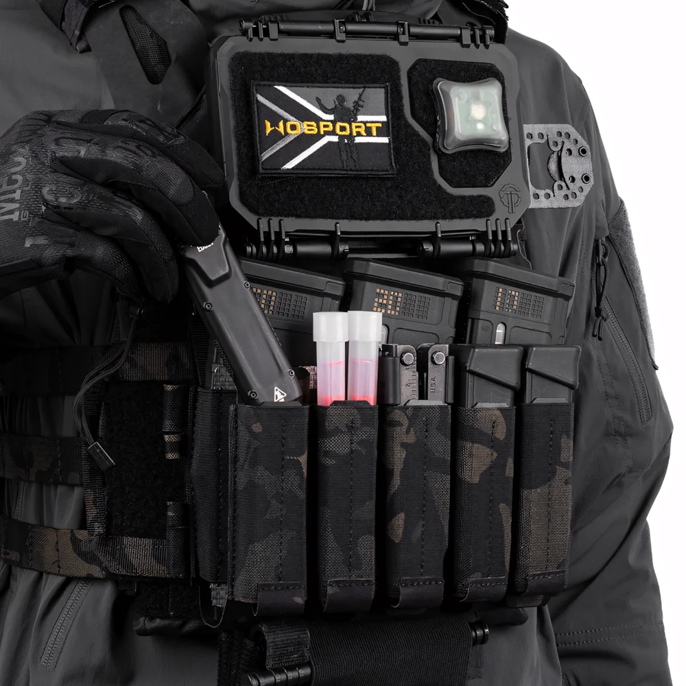 Wosport Quintuple Elastic Mag Pouch MOLLE Mount Quick Insert Access Retention Utility Pouch for Airsoft Outdoor Training Use